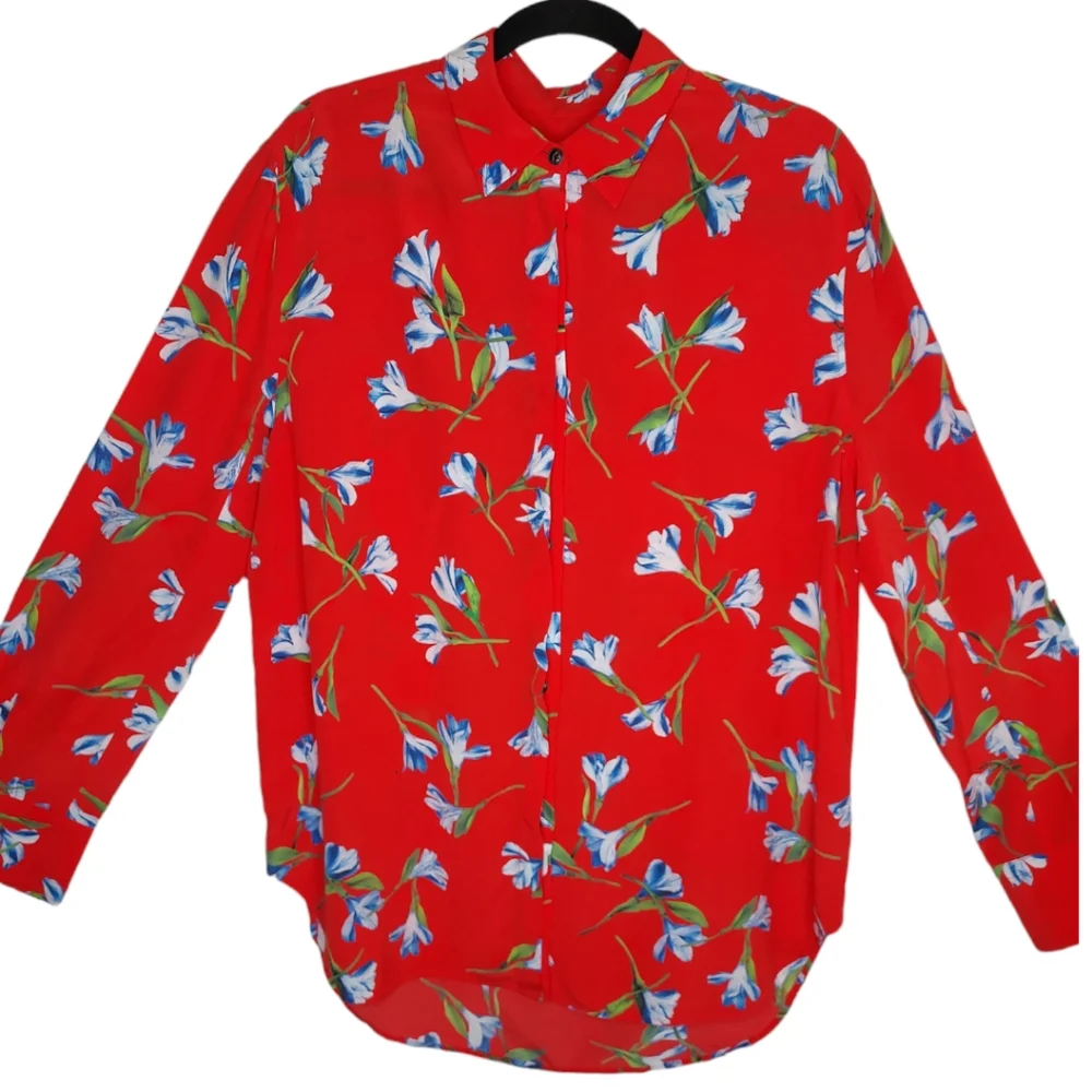 rag & bone Red Floral Blouse NWT size Medium Super soft shirt. Originally $395 - Picture 8 of 12